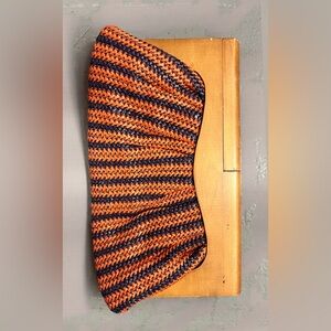 Orange and Black Striped Knit Clutch